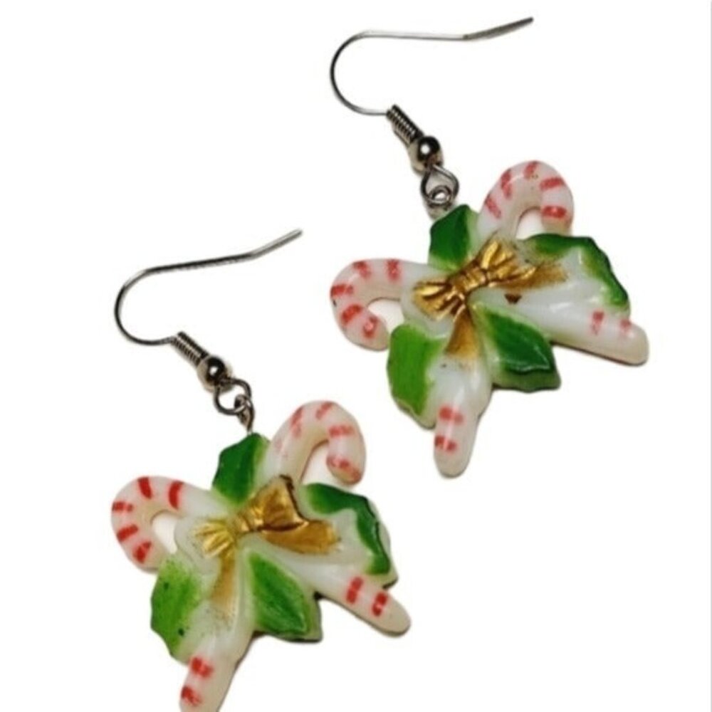 * Christmas Double Candy Cane Earrings vintage holiday ugly sweater